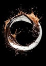 A 3d illustration of Chocolate or Cocoa and Milk splash isolated on a black background, complete with clipping path Royalty Free Stock Photo