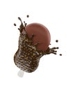 3D illustration of chocolate ice cream bar with nuts and splash, work path or clipping path included Royalty Free Stock Photo