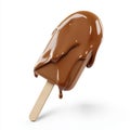 A 3D illustration of a chocolate ice cream stick melting against a white backdrop. Royalty Free Stock Photo