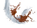 3d illustration of chocolate and milk splash on white background with clipping path Royalty Free Stock Photo