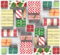 3d illustration. Christmas gifts seamless pattern on white background. Royalty Free Stock Photo