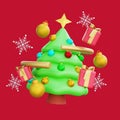 3D illustration of Christmas Tree with Ornaments and Gifts. Christmas decoration design Royalty Free Stock Photo