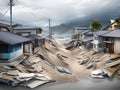 3d illustration of the city of the earthquake, tsunami attack city