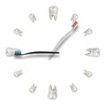 3D illustration of a clock made of human teeth with arrows in the form of a toothbrush Royalty Free Stock Photo