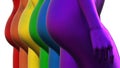 3d illustration. Close-up of multicolored naked female buttocks. Rainbow. metal.