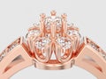 3D illustration close up rose gold decorative flower diamond ring