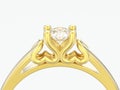 3D illustration close up yellow gold solitaire wedding diamond r