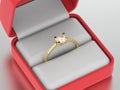 3D illustration closeup gold diamond ring in a red box Royalty Free Stock Photo