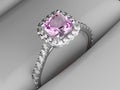 3D illustration closeup silver diamond ring with rose gemstone i Royalty Free Stock Photo