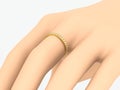 3D illustration closeup yellow gold diamond eternity ring on han Royalty Free Stock Photo