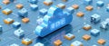 3D illustration of cloud migration, backup, and file integration for fast data transfer.