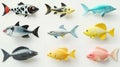 3d illustration of collection of 12 different types of fish Royalty Free Stock Photo