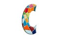 3D illustration, color mosaic letter C , ceramic texture, design element