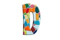 3D illustration, color mosaic letter D , ceramic texture, design element