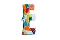 3D illustration, color mosaic letter E , ceramic texture, design element