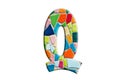 3D illustration, color mosaic letter Q , ceramic texture, design element