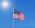 3D illustration. Colored waving flag of United States of America on sunny blue sky background Royalty Free Stock Photo