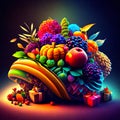 3d illustration of a colorful autumnal composition with fruits and berries Generative AI