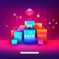 3D illustration of colorful bags with percent discount.