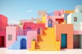3d illustration of colorful childrens castle with stairs in the sky Generative AI Royalty Free Stock Photo
