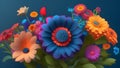 3d illustration of colorful daisy flowers over dark blue background Royalty Free Stock Photo