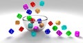 3d illustration,colorful dice on glass bowl