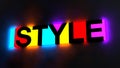 3d illustration of the colorful and glowing lettering of the word style