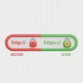 3d illustration comparing http (unsecure) and https (secure) website protocols Royalty Free Stock Photo