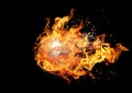 3d illustration compositing flame effect on baseball