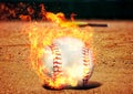 3d illustration compositing flame effect on baseball
