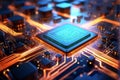 3D illustration of computer chip over the cpu with blue background, high quality tech concept. Royalty Free Stock Photo