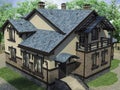 3d illustration of the concept of the architectural project of a private house. 3d render of a two-storey house