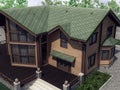 3d illustration of the concept of the architectural project of a private house located in the forest