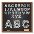 3D illustration of concept or conceptual set or collection of white grungy handwritten, sketch or scribble font, black school