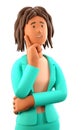 3D illustration of confused thinking african american woman looking away. Cartoon pensive elegant businesswoman