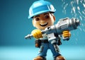 3D illustration Construction worker in overalls with a hammer and a screwdriver 3D illustration funny boy in Royalty Free Stock Photo