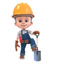 3D illustration of a construction worker in overalls with a shovel Royalty Free Stock Photo