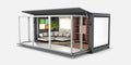 3d Illustration of Container House. Reuse Container for livingroom.