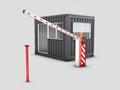 3d Illustration of Converted old shipping container into checkpoint, isolated white