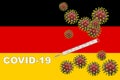 3D illustration, Corona virus, covid-19 with clinical thermometer on a Germany flag.