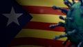 3D illustration Catalonia independent flag Coronavirus. Covid19 Catalan estelada Royalty Free Stock Photo