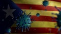 3D illustration Catalonia independent flag Coronavirus. Covid19 Catalan estelada Royalty Free Stock Photo