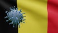 3D illustration coronavirus over Belgian flag. Belgium pandemic Covid19. Europe Royalty Free Stock Photo