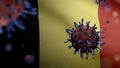 3D illustration coronavirus over Belgian flag. Belgium pandemic Covid19. Europe Royalty Free Stock Photo