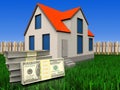 3d dollars over lawn and fence Royalty Free Stock Photo