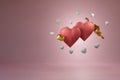 3D Illustration , Couple of  hearts pierced by arrow Royalty Free Stock Photo