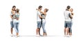 3d illustration of a couple in love - a boy and a girl standing, hugging each other and looking into each other`s eyes - Royalty Free Stock Photo