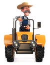 3d illustration the farmer rides on a big tractor