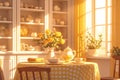 3D Illustration of a Cozy Kitchen with Sun Shining Through the Window Royalty Free Stock Photo