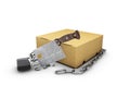 3d Illustration of credit card in the form of a machete broken padlock and chain